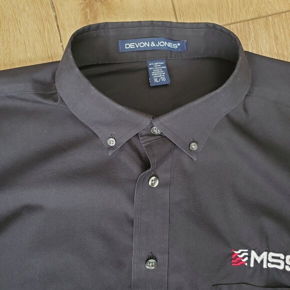 Devon & Jones Mens XL Crown Collection Fit Shirt D620 Black MSS Logo Button Up - Picture 4 of 11